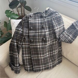 Zara Basic Brown and Cream Checkered Coat